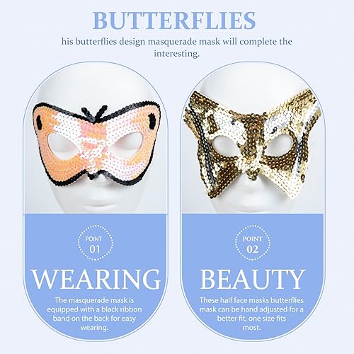 Miniatura 5 de PRETYZOOM 4 máscaras de máscaras para mujeres y niñas, diseño de mariposa, máscaras para disfraz de Halloween, accesorios de juguetes, máscaras de
