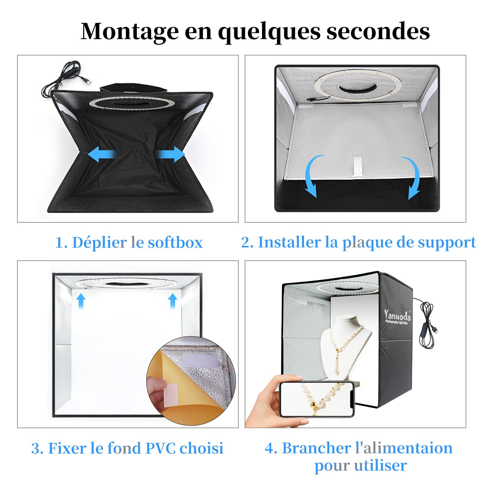 Boîte Lumineuse Photo Pro 30x30 cm – 120 LED Réglables, 6 Fonds PVC | Prise sans Ombre | Design Portable et Pliant | Idéal Bijoux, Etsy, Amazon