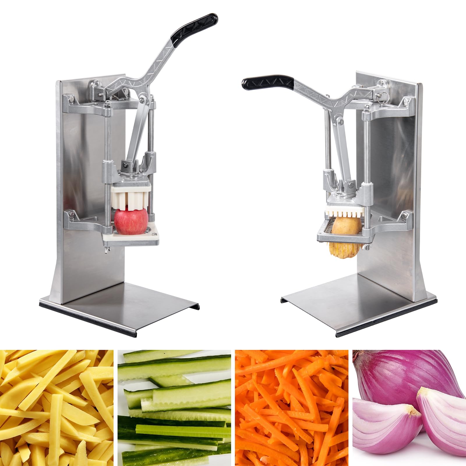 Kommerzieller Pommesschneider mit 4 Klingen, Edelstahl, 1/4 Zoll 3/8 Zoll, 6 Keile, 6 Keile zum Kernzerkleinerer, manueller Kartoffel-Apfel-Zitronenschneider für Restaurant, Zuhause, Küche,