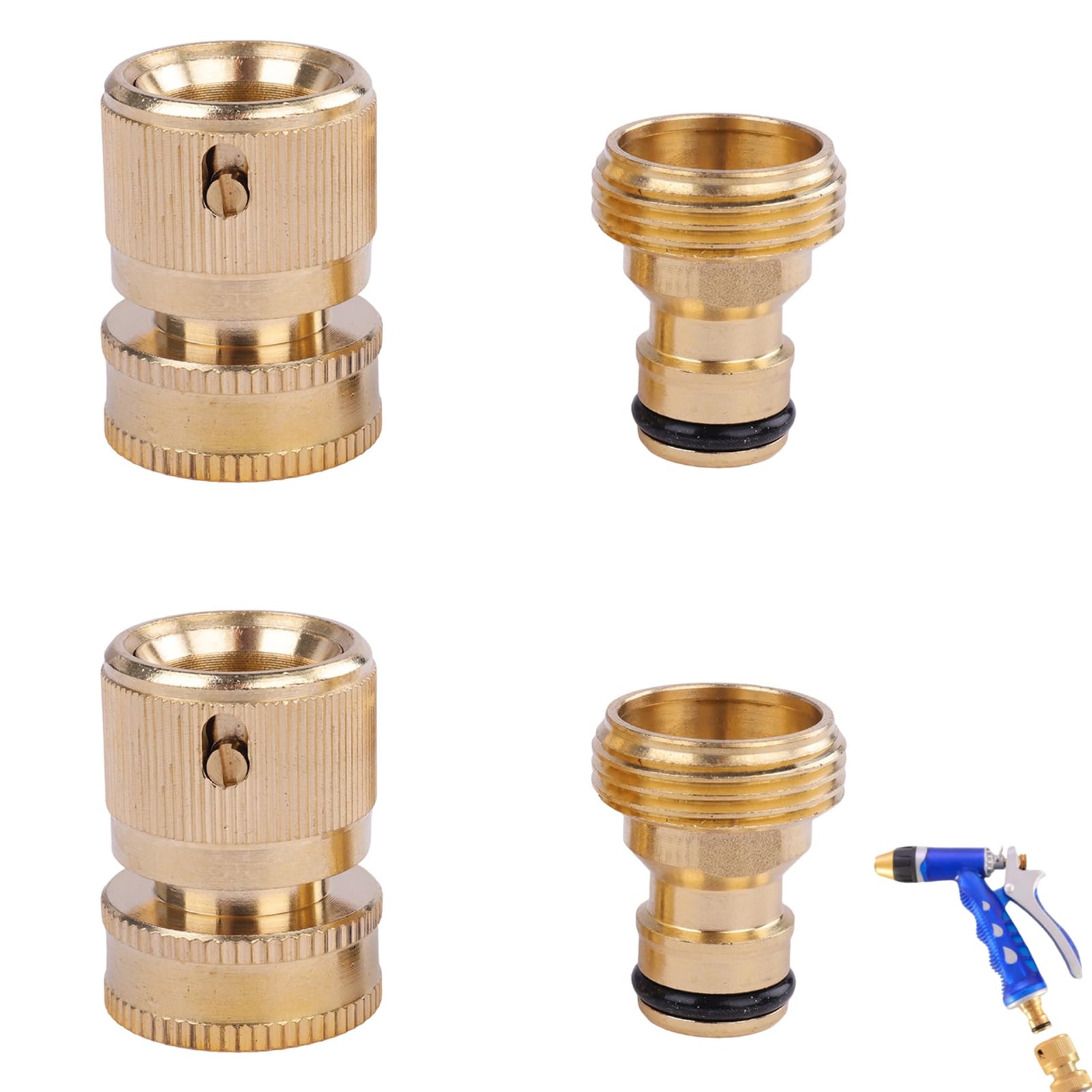 Godtkowty Men's Gold 4Pcs Garden Hose Quick Connector Set: Durable Brass Hose Nozzle Connect Kit With And Fe Quick Disconnect Hose Fittings For Standard 3/4 Inch Hoses