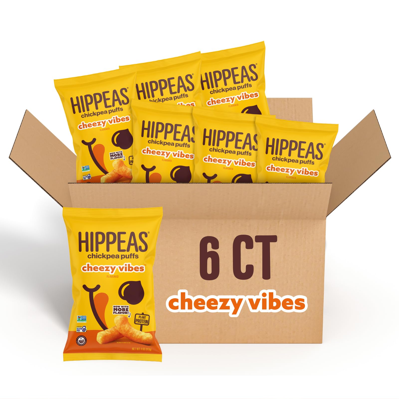 Chickpea Puffs, Vegan Nacho Vibes, 4 Ounce (Pack of 6), 4g Protein, 3g Fiber, Vegan, Gluten-Free, Crunchy, Plant Protein Snacks