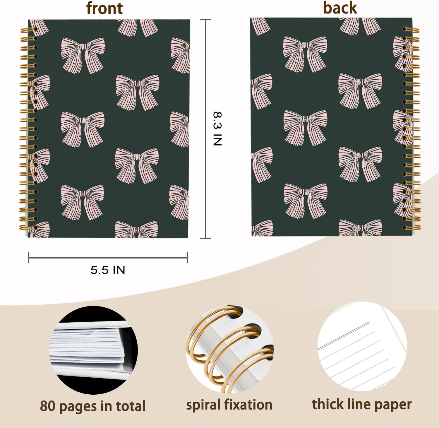 QUICQOD Pink Bows Notebook,Coquette Hardcover Spiral Notebook,Preppy Trendy Journal Notebook for Teen Girls Women School Student Teacher,Black And Pink Preppy Notebook 5.5x8.3 - Image 5