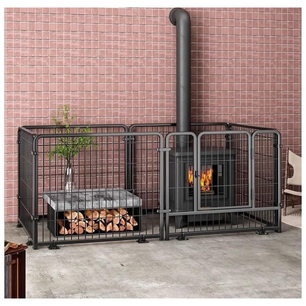 Barrera de seguridad de metal contra quemaduras para perros y gatos, valla de malla protectora, corralito para mascotas para uso en interiores y exteriores (negro, 60 x 60 x 60 cm)