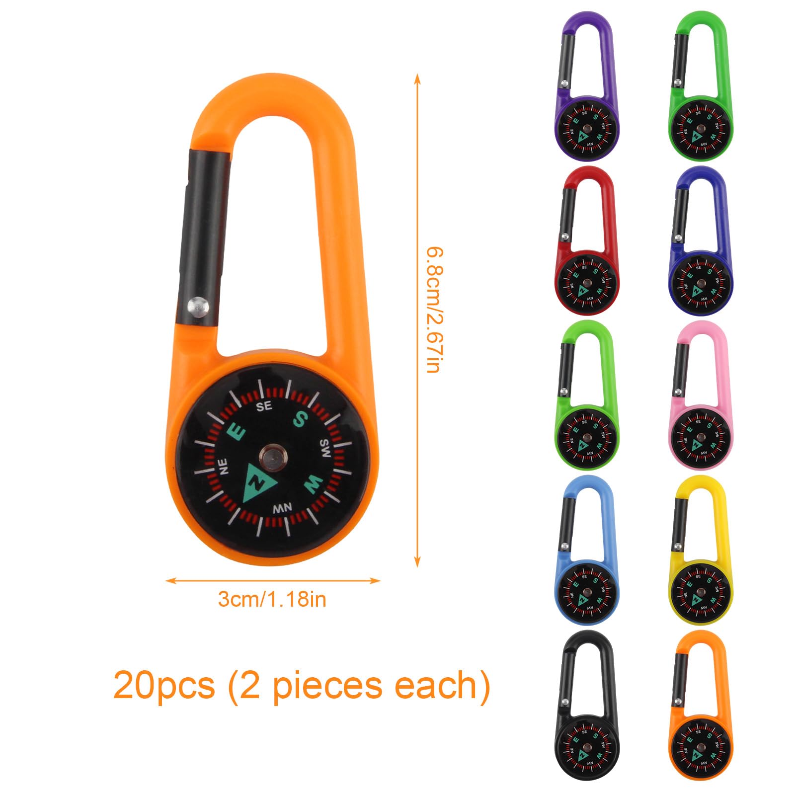 20 Pezzi Mini Bussola Portachiavi Multicolore Bussole con Moschettone Multifunzione Bussola Professionale per Attività All'Aperto Campeggio Escursionismo Arrampicata Viaggiare Pesca