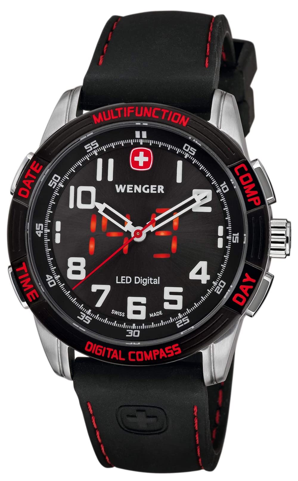 Wenger - 70430 - Zegarek męski - Kwarcowy - Analogowy i cyfrowy - Czarny gumowy pasek