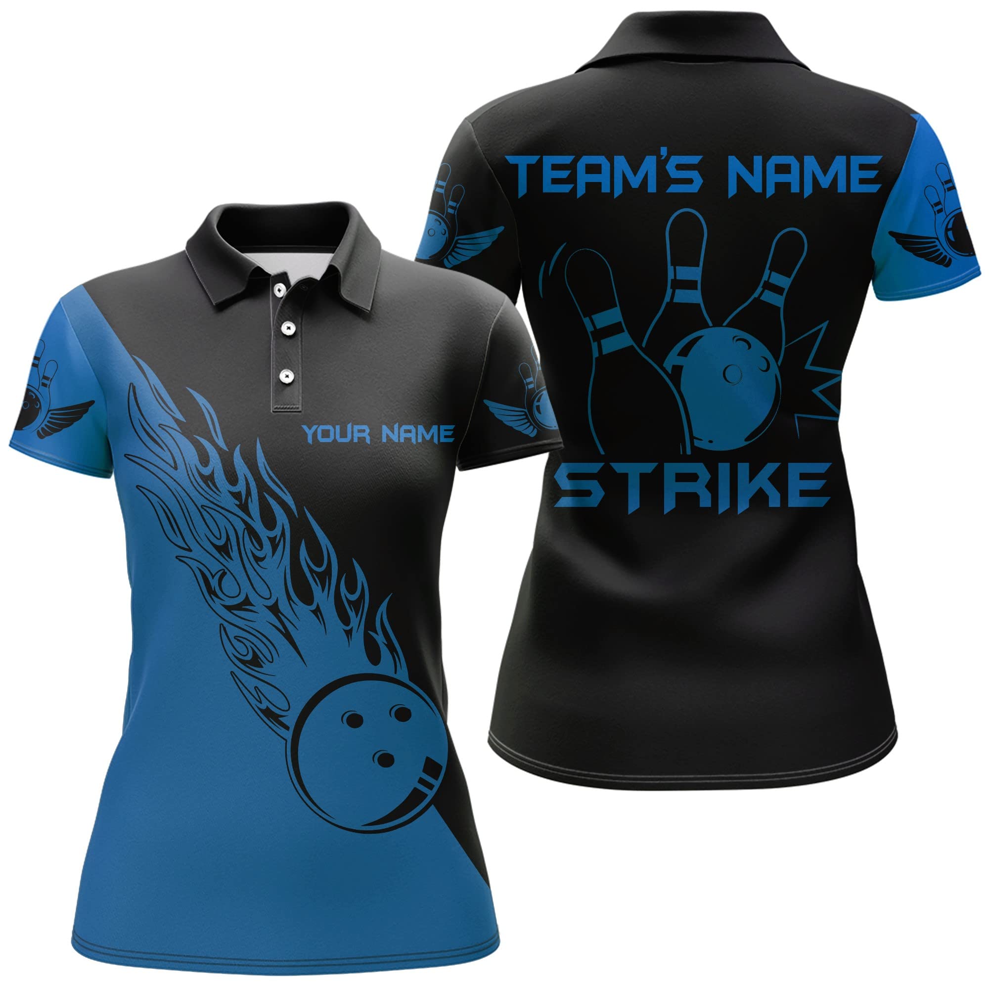 PIONAMZIOZ Custom Bowling Shirts for Men and Women Strike Bowling Team Jersey Bowling Polo & Quarter-Zip Shirt BDT34 (Blue)