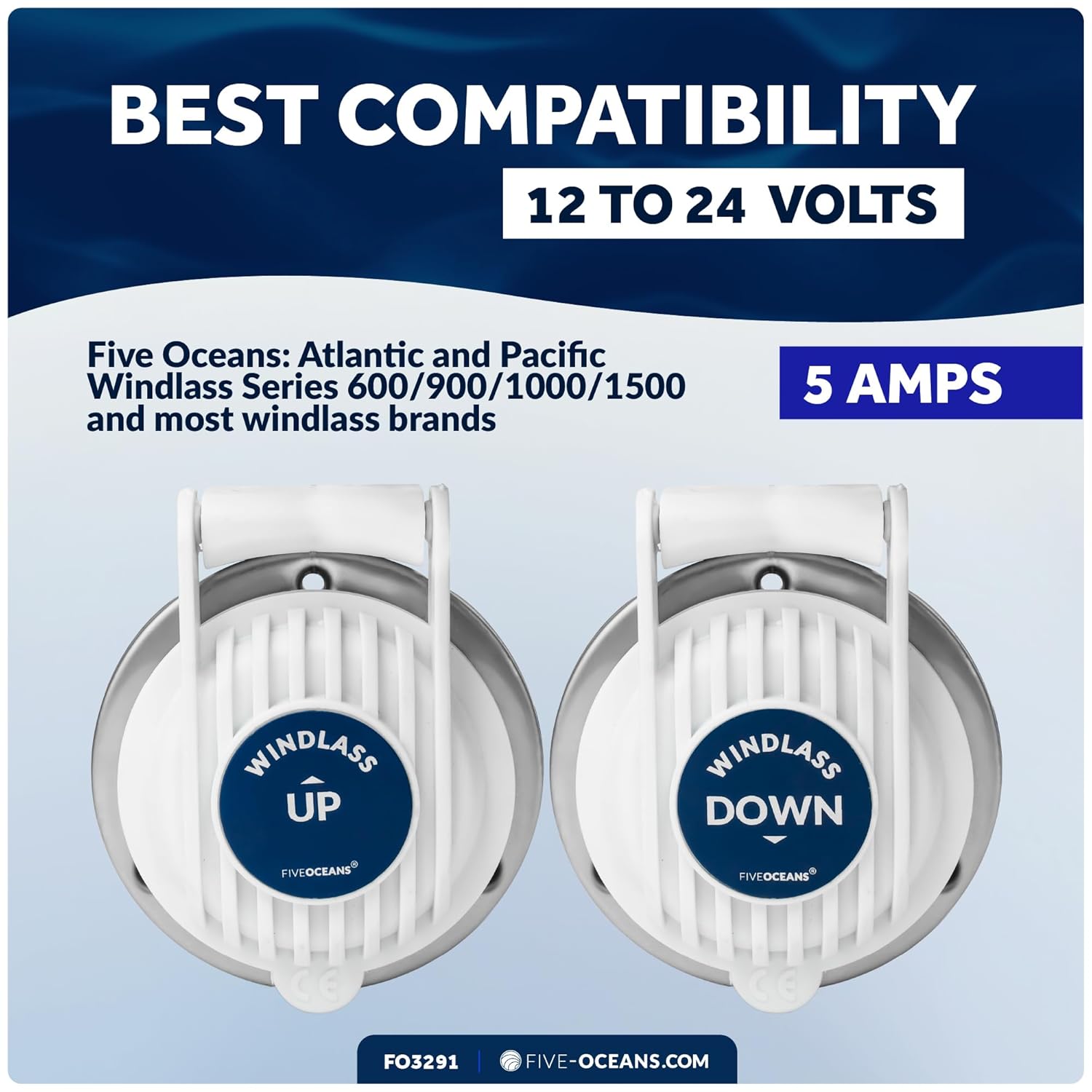 Five Oceans Windlass Foot Switch - Covered Anchor Windlass Deck Foot Switch Up/Down, Single Direction Switches, White UV-Stabilized Plastic Hinged Cover, 12-24-Volts, 5-Amp - FO3291