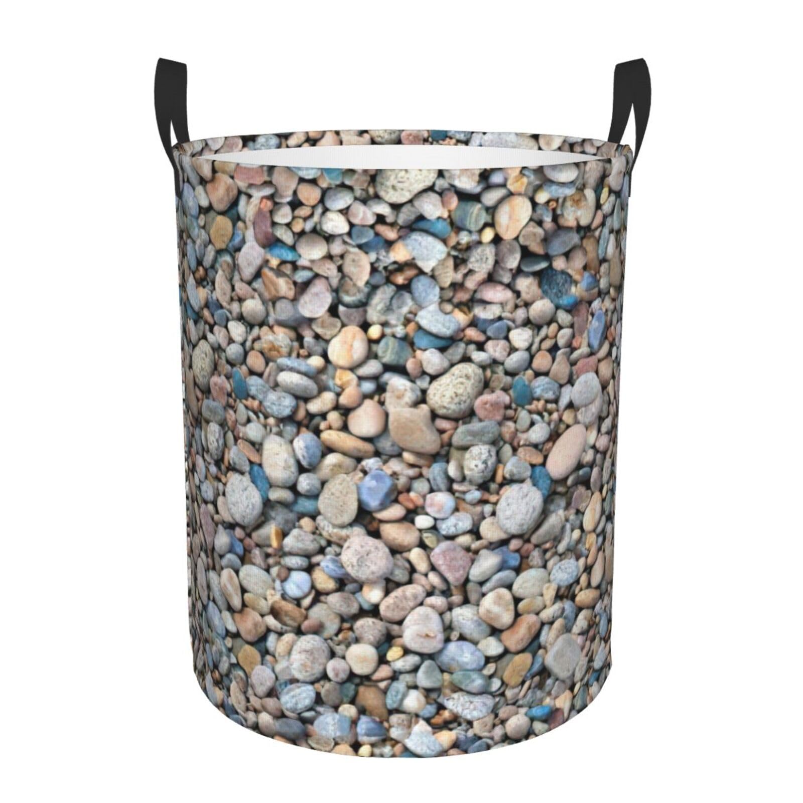Grand panier à linge motif galets chic pour rangement de couvertures