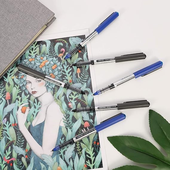 FRIUSATE 24 Pieces Rollerball Pens, Black Blue Gel Pens 0.5mm, Quick-Drying Liquid Ink Pen Fine Point Pen for Writing, Sketch, Journaling, School Office Supplies
