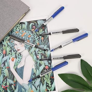 FRIUSATE 24 Pieces Rollerball Pens, Black Blue Gel Pens 0.5mm, Quick-Drying Liquid Ink Pen Fine Point Pen for Writing, Sketch, Journaling, School Office Supplies