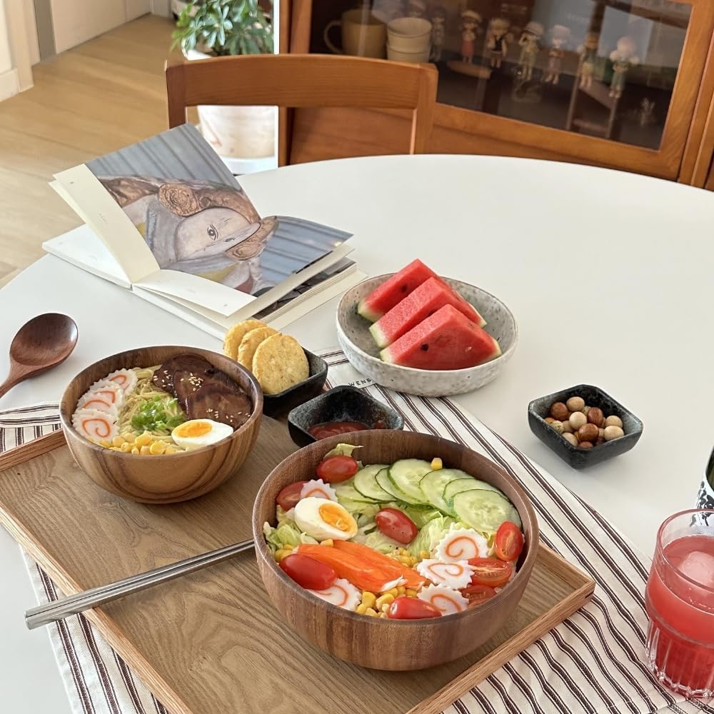 WENSHUO Acacia Wooden Serving Bowls,Serving Bowl for Fruits or Salads, Single Bowl (7.87" D × 2.95" H) 40.5 oz - Image 5