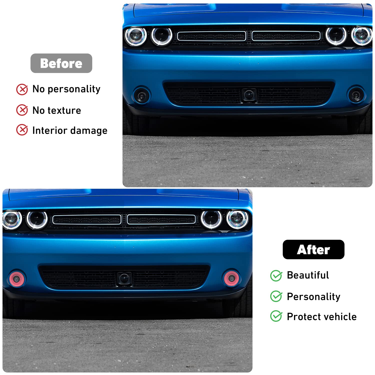 Linskip Front Fog Light Covers Compatible with Dodge Challenger 2015-2023, Challenger Foglight Lamp Trim, Challenger Exterior Accessories pink