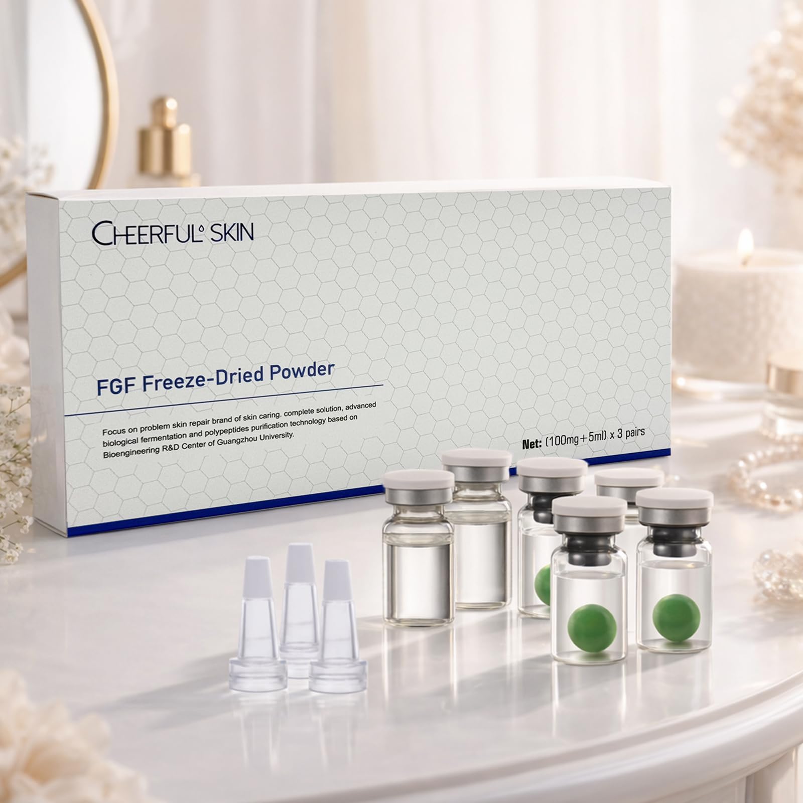 Anti-Wrinkles FGF Freeze-Dried Powder Set - Advanced Polypeptide Serum for Skin Firming, 100mg+5ml/pair, 3 pairs