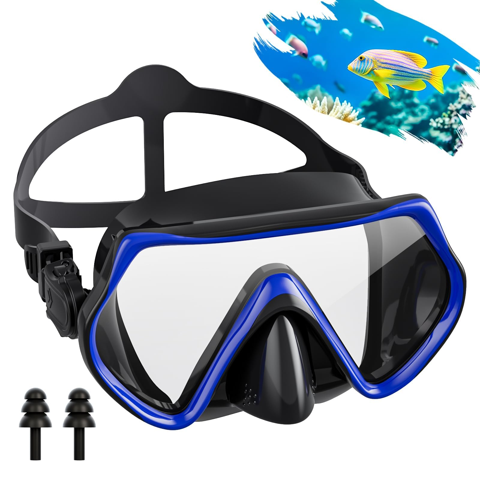 Gafas de Buceo Adulto, Gafas Buceo Gran Angular 180°, Mascara Buceo Fabricadas en Vidrio Templado y, Sello De Banda de Silicona, Antifugas y Antivaho, Adecuadas para Bucear Nadar