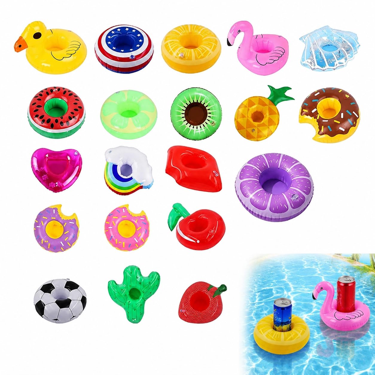 Inflatable Beverage Rack – Set of 20 Cute Pool Drink Holders for Summer Parties, Mermaid, Unicorn & Flamingo Designs, Durable PVC, Includes Free Pump, Ideal for Pool, Beach & Bathtub Fun Black