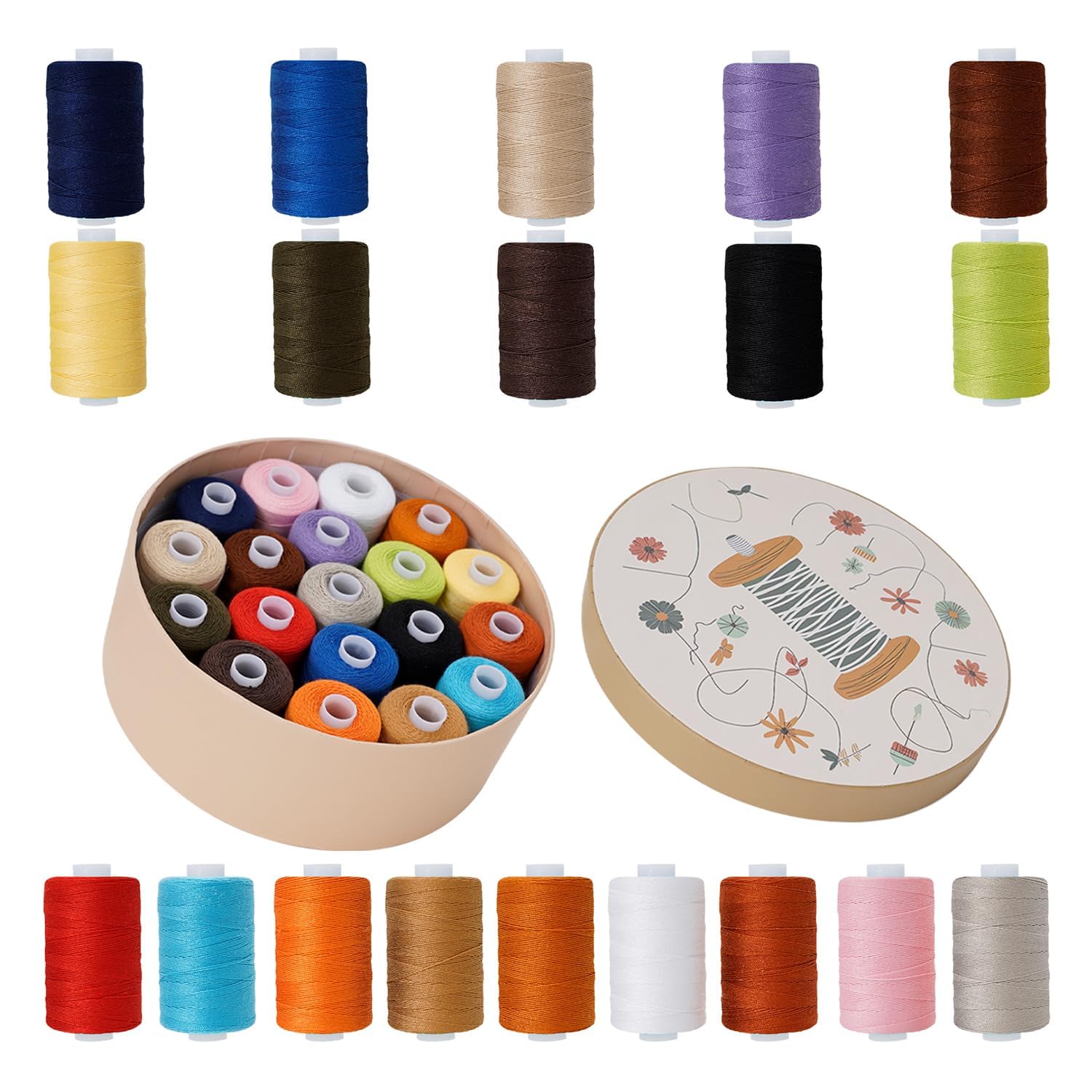 Hilo de coser para jeans de 19 colores, 20S/3, hilo extra fuerte para mezclilla, lona, carrete de 300 m, hilos de alta resistencia para jeans, hilo multiusos 100% poliéster