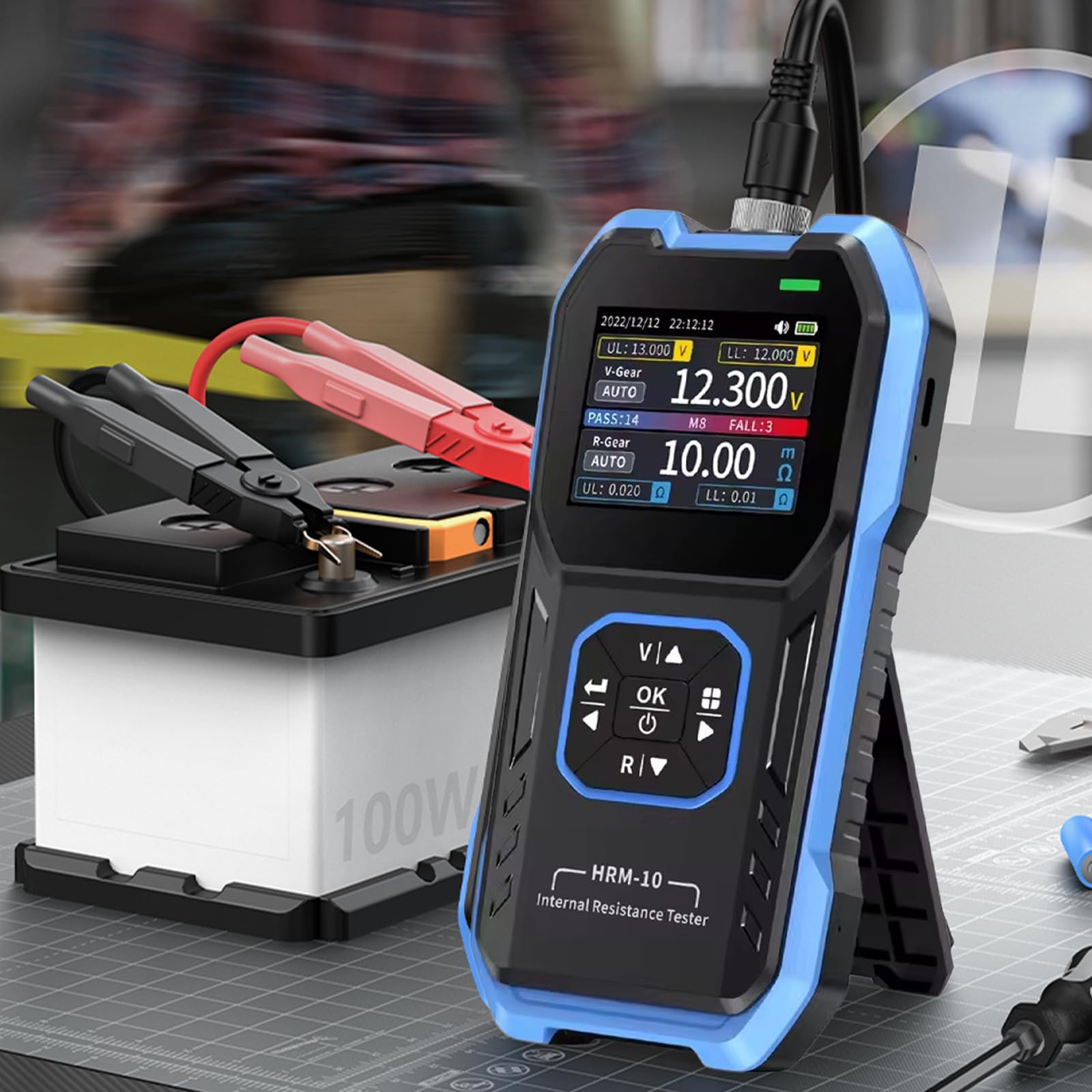 Testeur de résistance interne de la batterie - Testeur de résistance interne - Appareil de mesure de la résistance interne pour batteries 100 V 200 Ω Li/Lab/piles alcalines / piles bouton etc (HRM-10)