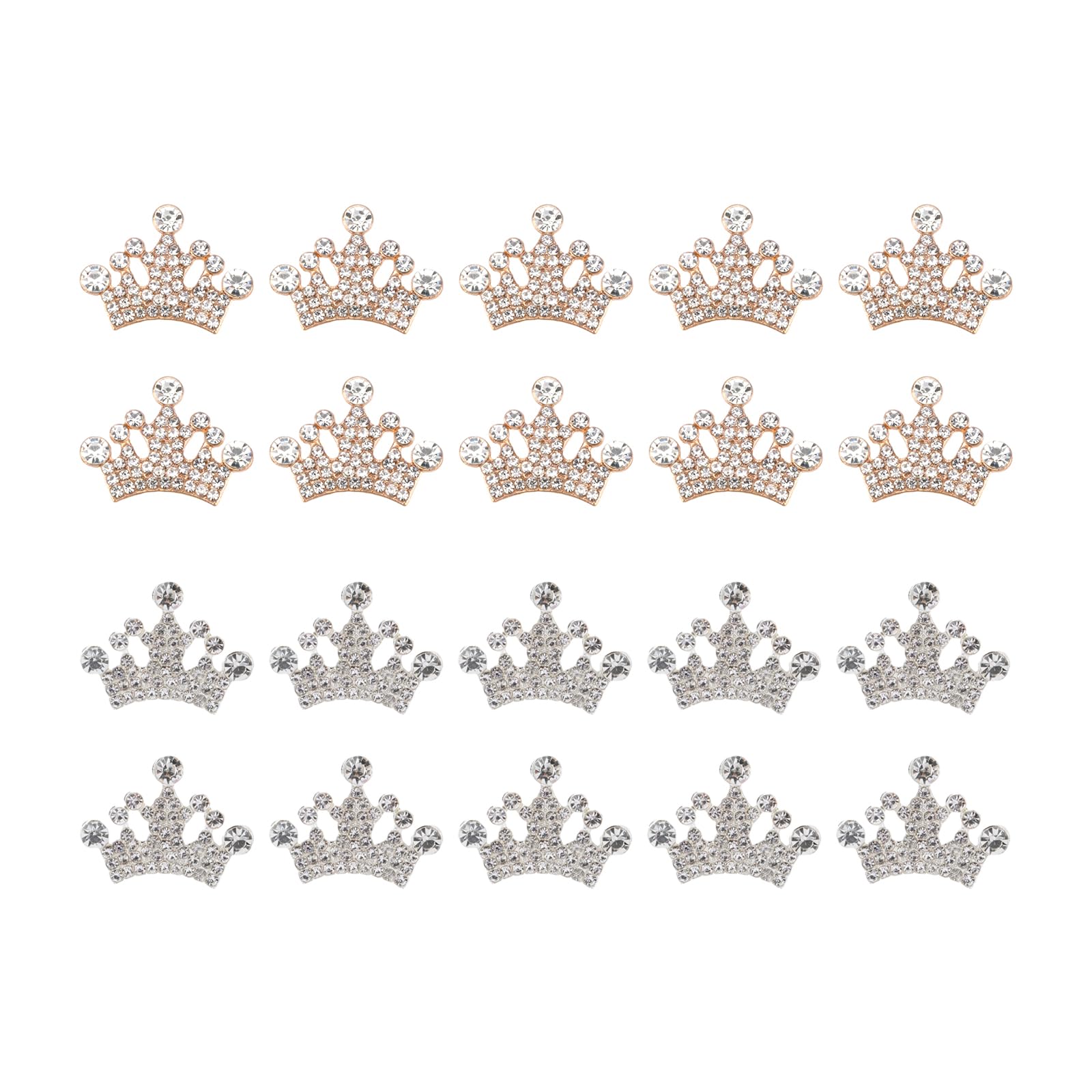 20Pcs Gold Silver Rhinestone Mini Crowns, Alloy Small Crown Embellishments for DIY Crafts Hair Party Decor