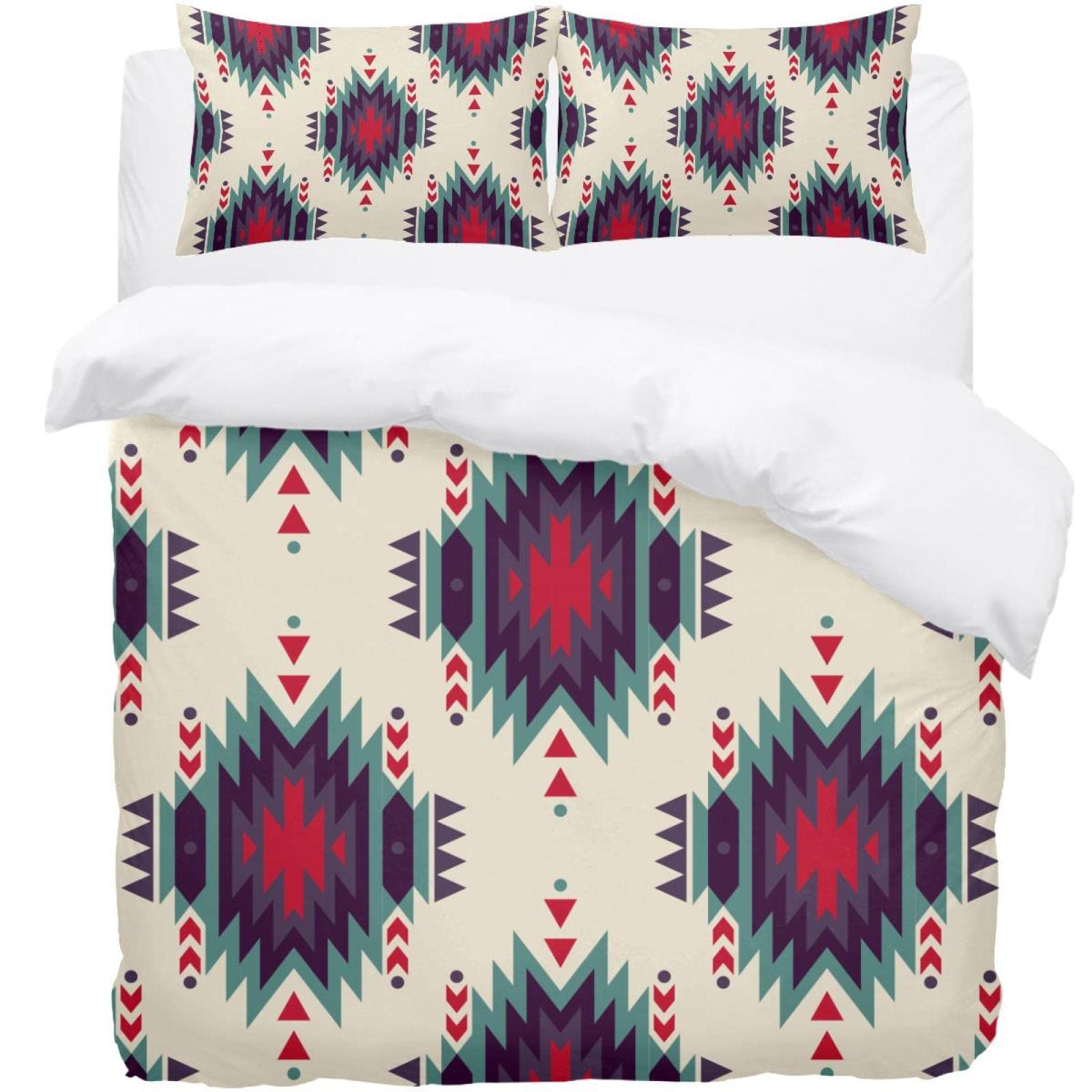 Parure de lit vintage ethnique bohème fleurie avec sa housse de couette et taies