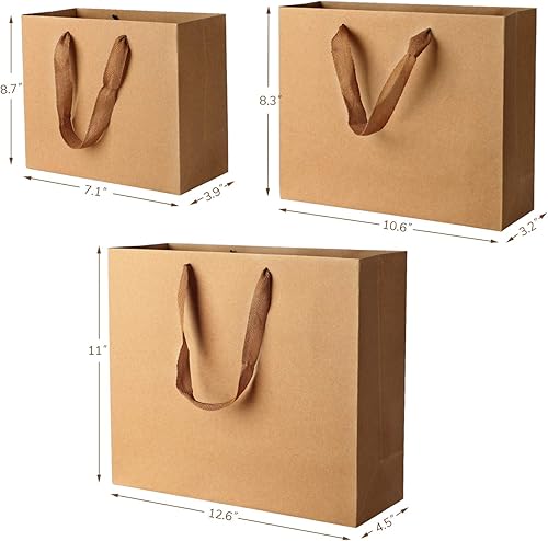 Miniatura 3 de EUSOAR Bolsas de papel de estraza para regalo, 55 unidades, 3 tamaños, reutilizables, resistentes, resistentes, resistentes, con asas, a granel,