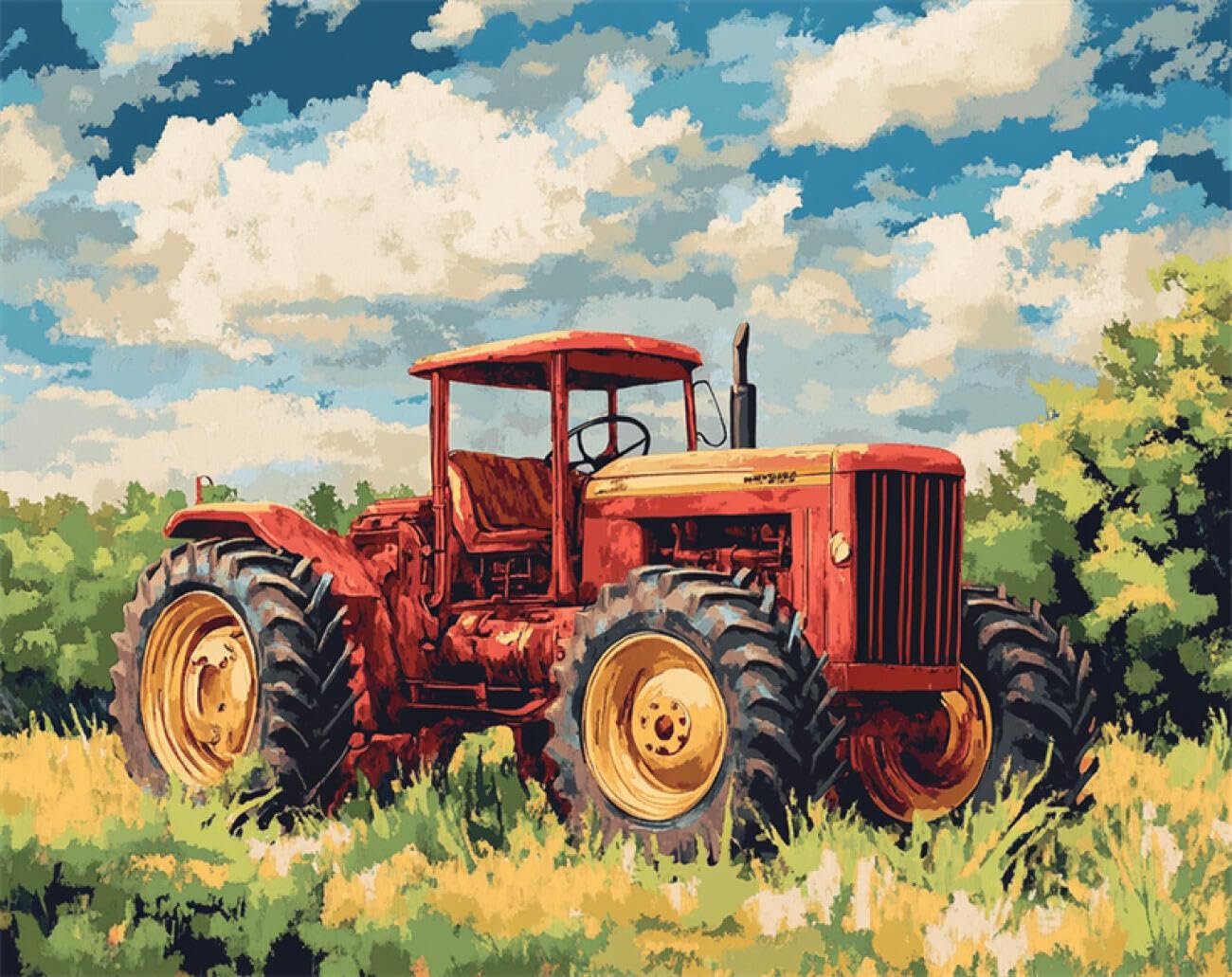 AMBATTERY Landscape Tapestry Kit Cartoon Tractor DIY Crochet Kit Embroidery Set Rug Making Canvas Kits Needlework Crafts for Home Decor 21x29in