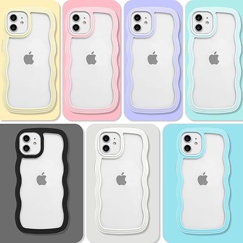 Miniatura 5 de Anuck Funda para iPhone 12 con borde ondulado, diseño de espalda transparente, agarre antideslizante, forma de marco rizado, a prueba de golpes, TPU