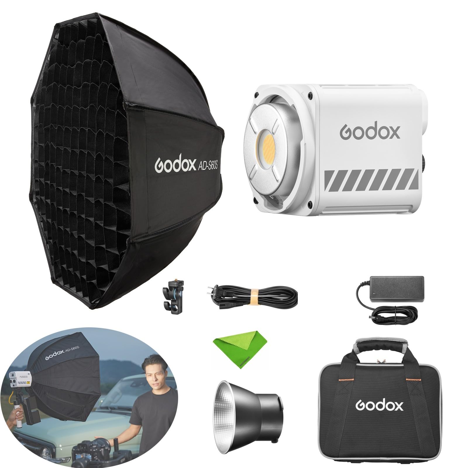 Godox ML60II Bi 70W Video Light+AD-S60S Softbox, Bi-Color 2800