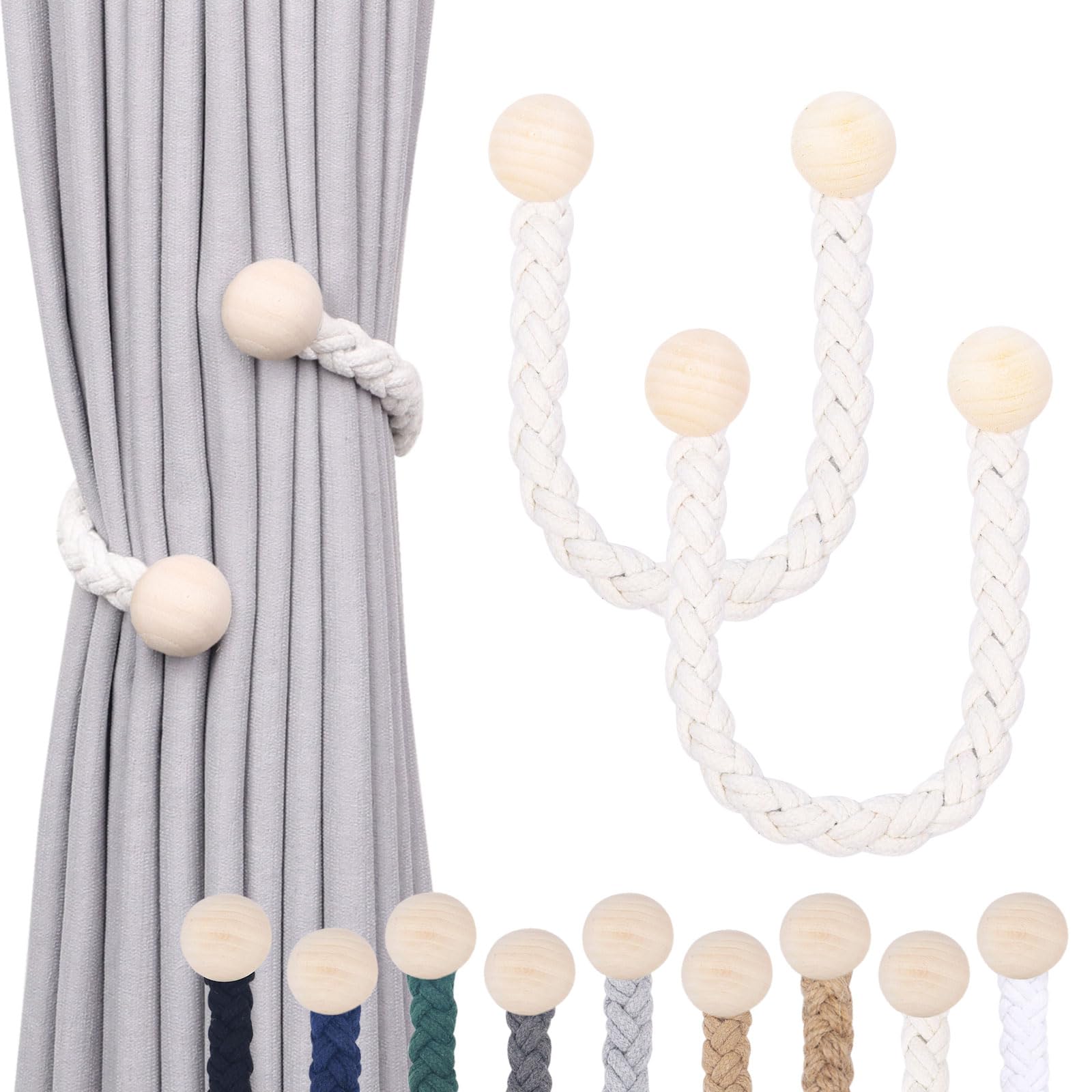 Pretty Jolly Wooden‑Ball Curtain Tiebacks, Soft Hand‑Woven Rope — image 1