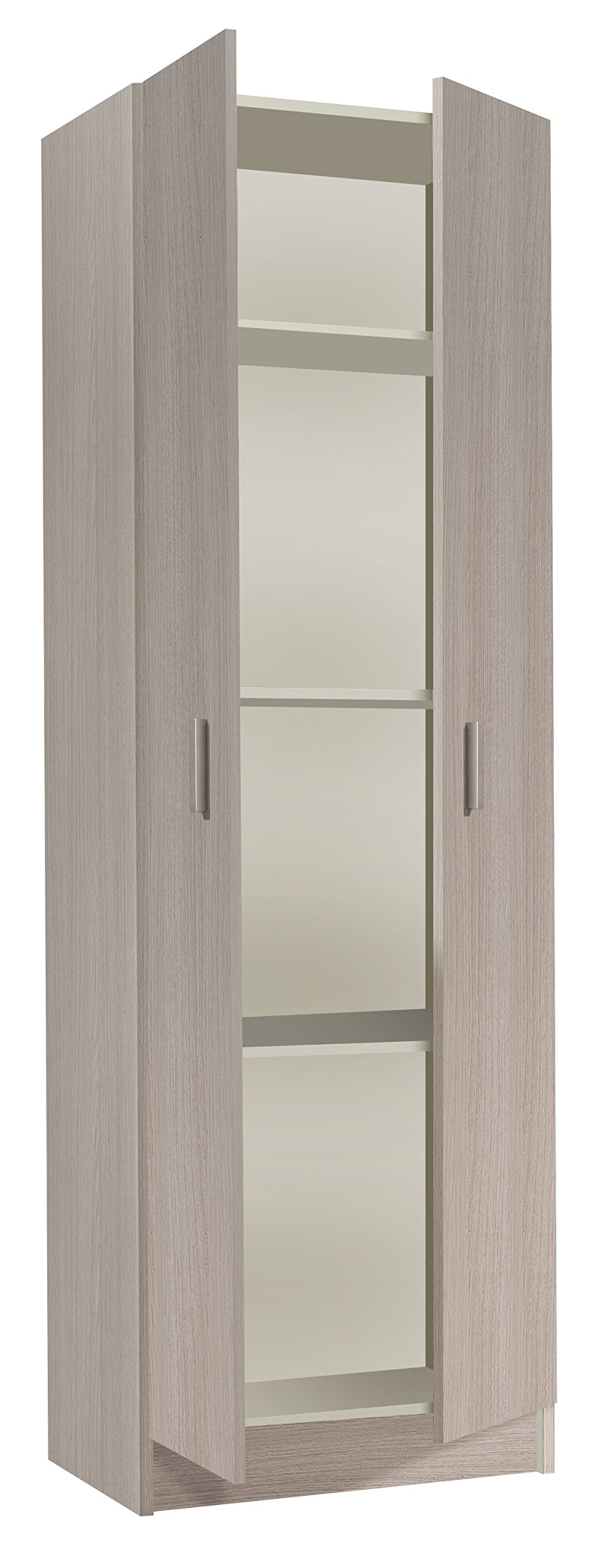 Habitdesign Armario Multiusos Estrecho 2 Puertas 3 Estantes, 180x59x37 (AltoxAnchoxFondo - en cm), Armario Auxiliar Estrecho Color Roble