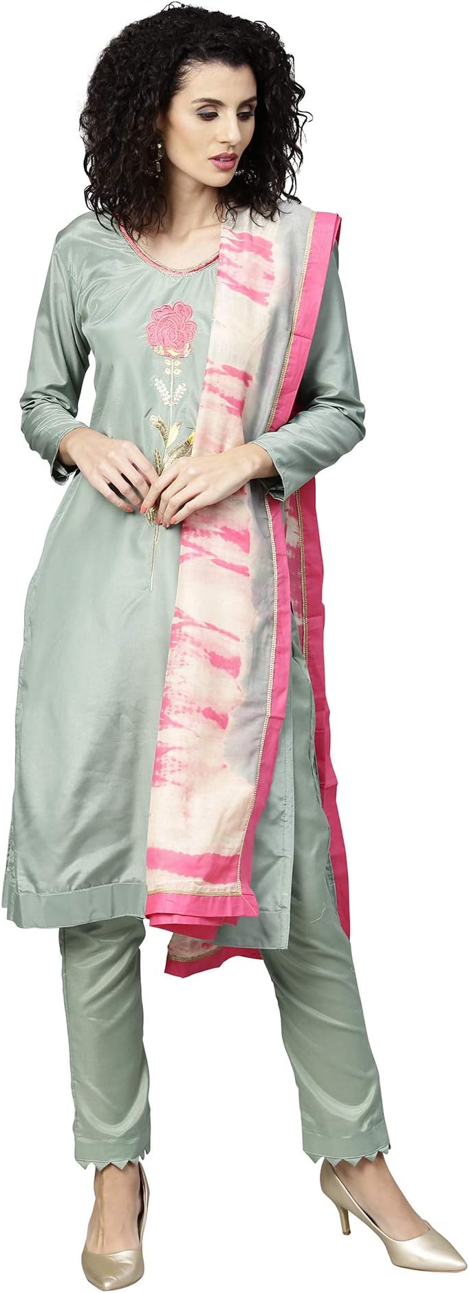 AKHILAMWomens Masline Silk Dress Material(Salwar Suit Sets For Women Readymade N36_Green_Free Size)