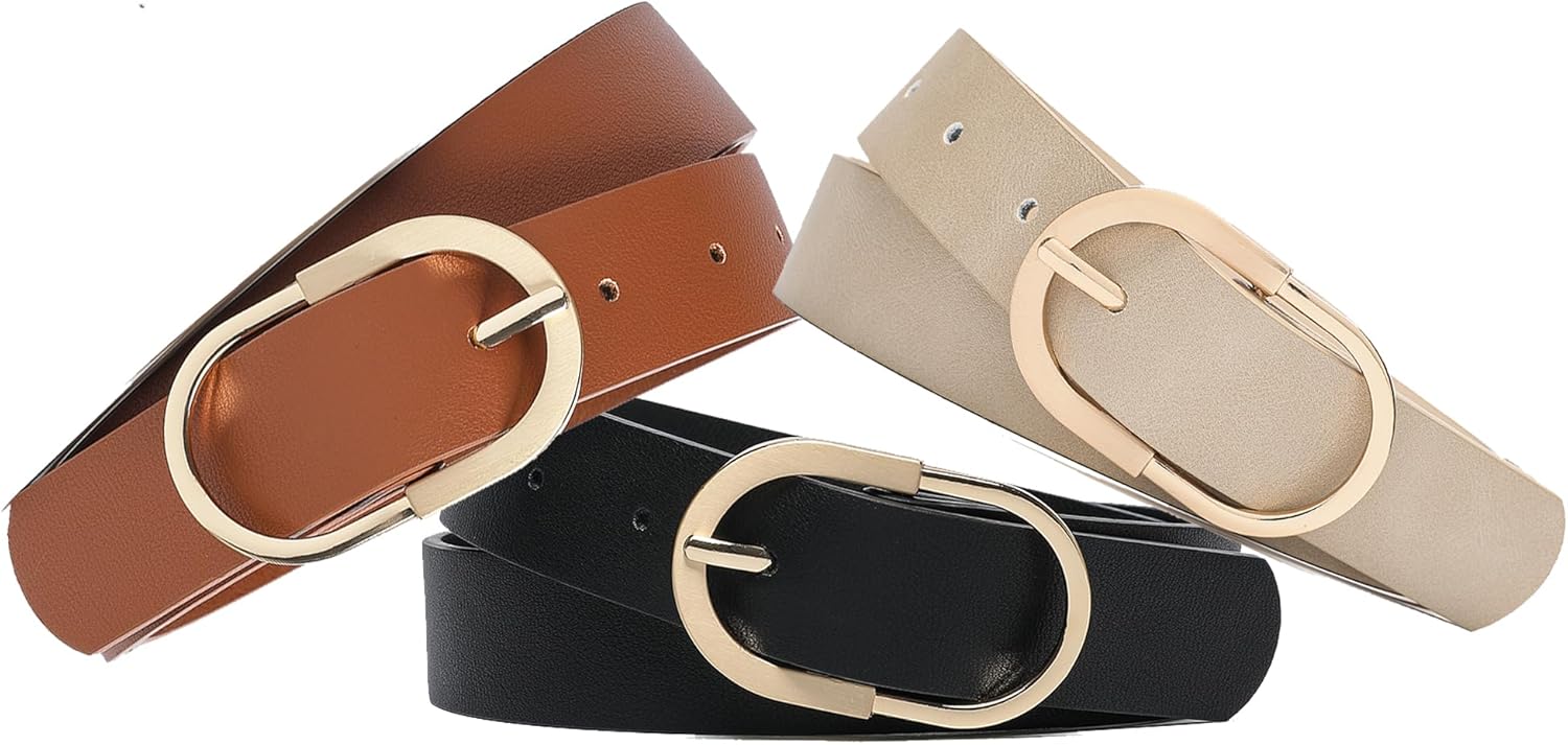 Womens Leather Waist Belts for Jeans Pants with Gold Buckle - Image 5
