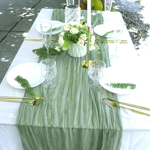 Miniatura 6 de 2 caminos de mesa de gasa de 133 pies color verde salvia estilo bohemio camino de mesa para decoración de boda camino de mesa rústico de 160