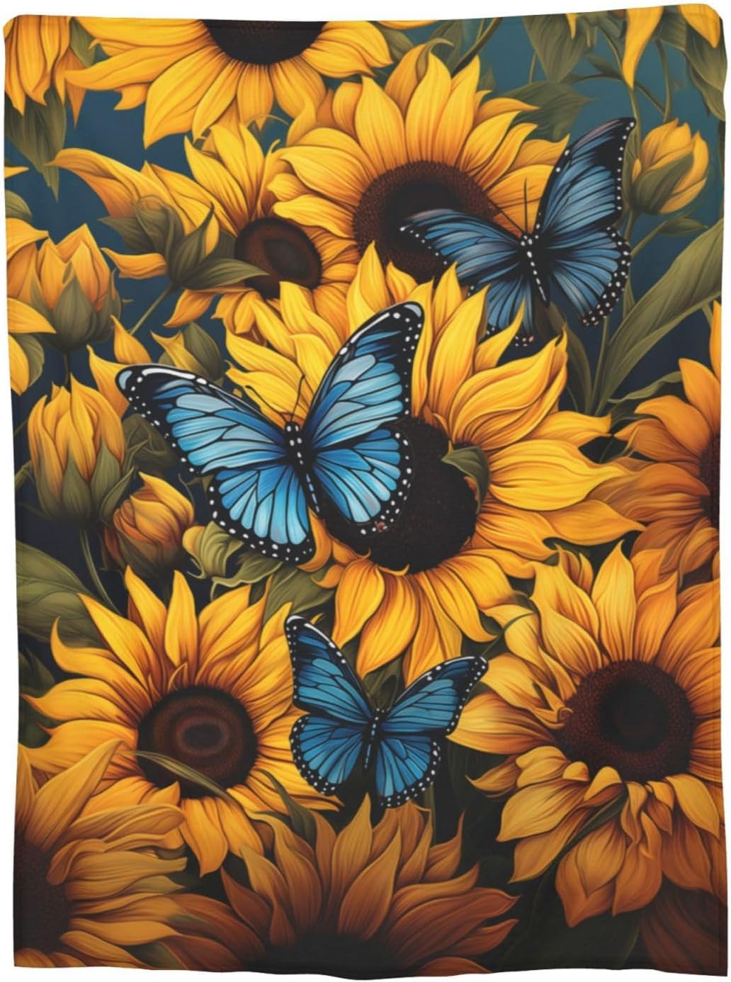 Sunflower Blue Butterfly Blanket Gifts for Grils Women Floral Flannel Throw Blankets for Home Couch Bed Sofa Soft Fuzzy Lightweight Decor All Season 50x40 Inches - Image 5