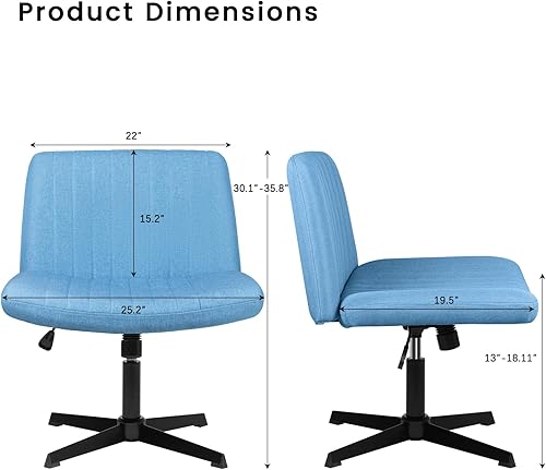 Miniatura 2 de PUKAMI Silla de escritorio de oficina sin brazos sin ruedas para niñas y mujeres moderna silla de tocador giratoria acolchada de tela asiento ancho