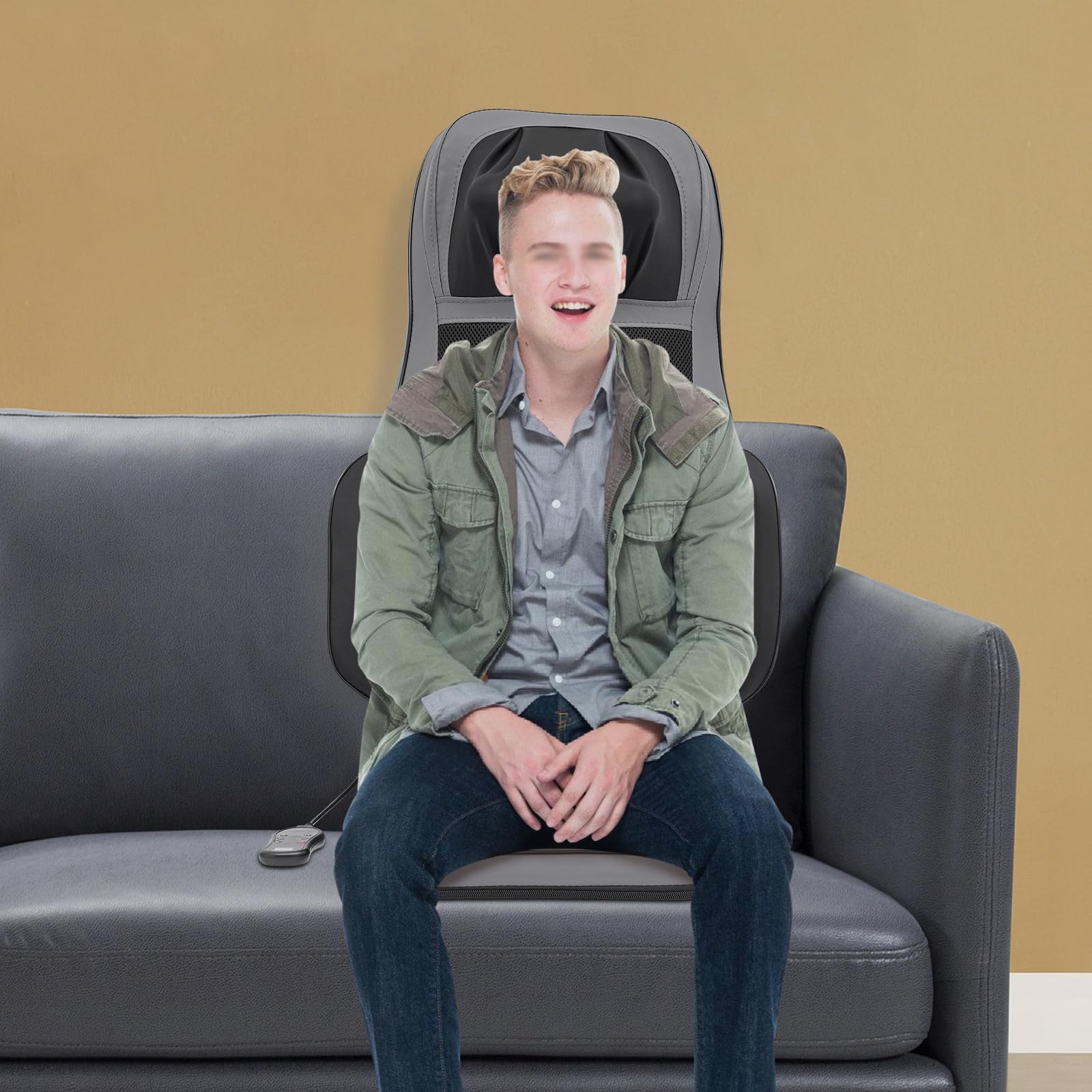 Alfombrilla de masaje para todo el cuerpo, cojín de asiento de masaje de espalda, cojín de masaje, con 4 motores de vibración, compresas calientes y 3 modos de masaje