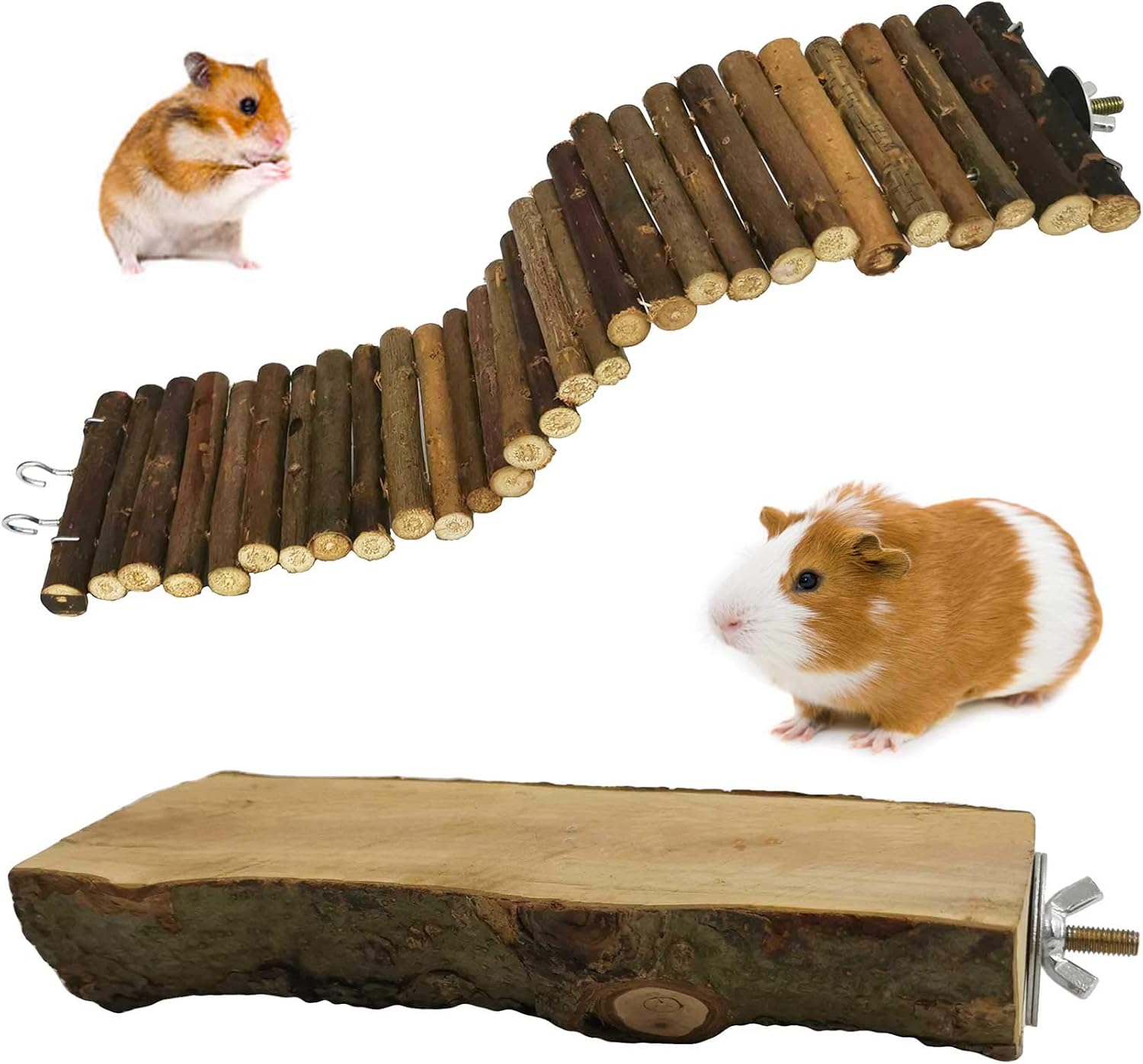 kathson Wooden Hamster Bridge Chinchilla Wood Ledge Bendy Long Suspension Climbing Ladder Natural Standing Platform Rat Ramp Guinea Pig…