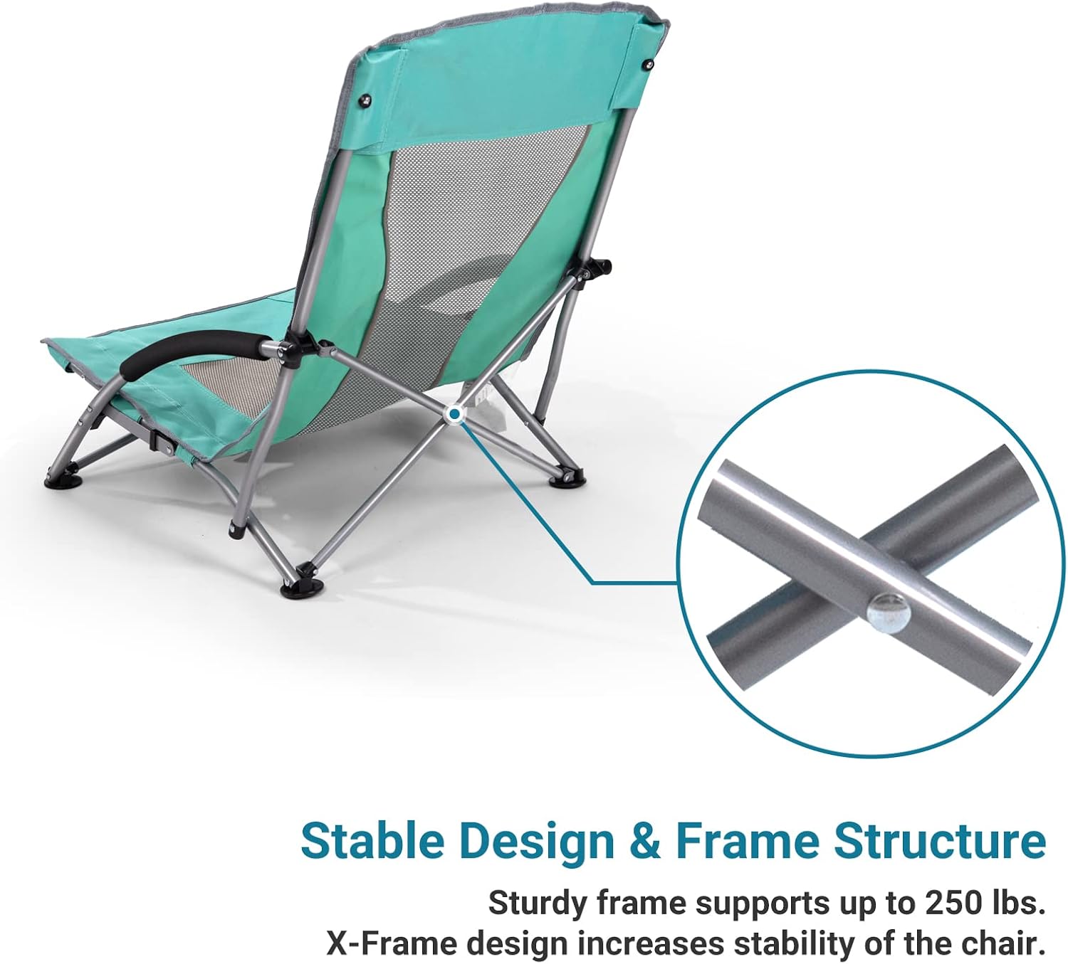 AsterOutdoor Low Sling Beach Chair Folding Lightweight Mesh Back Sand Chair for Camping Outdoor Lawn, Carry Bag Included, Supports 250lbs