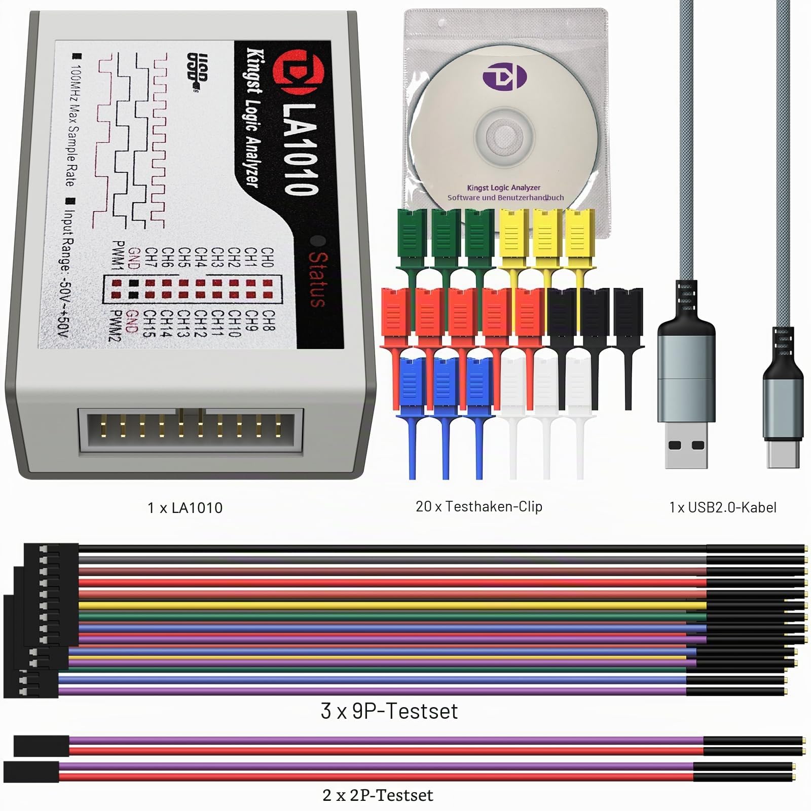 innomaker LA1010 USB Logikanalysator - 16-Kanal 100MHz, Tragbarer Logikanalysator mit PC-Software (Kompatibel mit Windows, Mac OS, Linux)