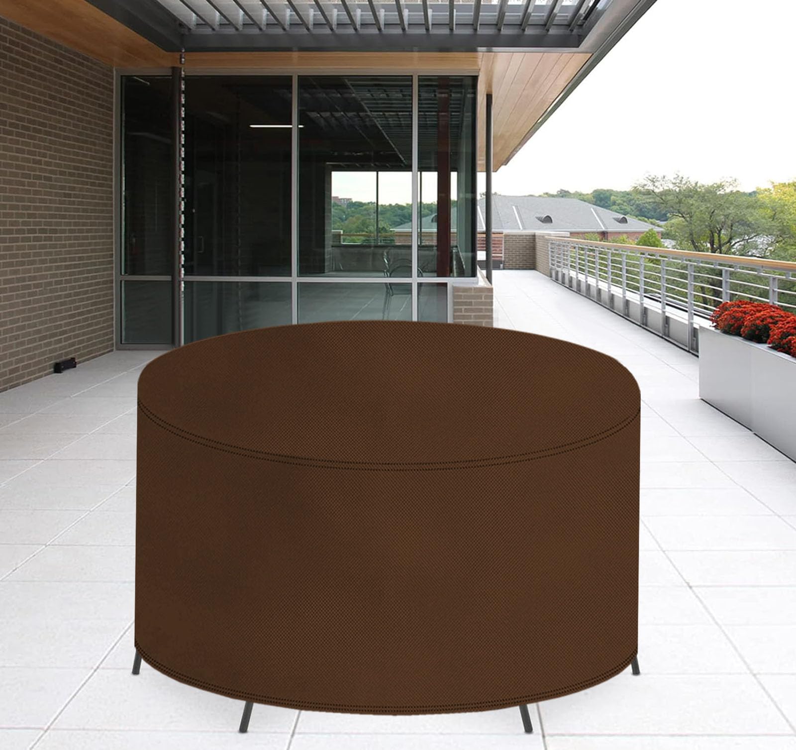 Abdeckung für Gartenmöbel Rund 160x90cm(ØxH),Gartentisch Abdeckplane Wasserdicht Winddicht Anti-UV 420D Oxford Gewebe Schutzhülle,für Loungemöbel Sitzgruppe Balkonmöbel,Terrassenmöbel-Braun