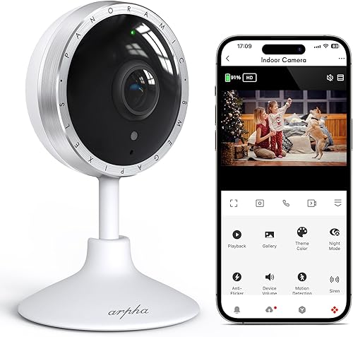 ARPHA Cámara de seguridad para interiores 4K, cámara WiFi para mascotas para seguridad en el hogar con detección humana PIR, detección de sonido,