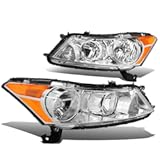 Auto Dynasty Halogen Model Factory Style Headlights Assembly Compatible with Honda Accord Sedan 4-Door 2008 2009 2010 2011 2012&comma; Driver and Passenger Side&comma; Chrome Housing Amber Corner
