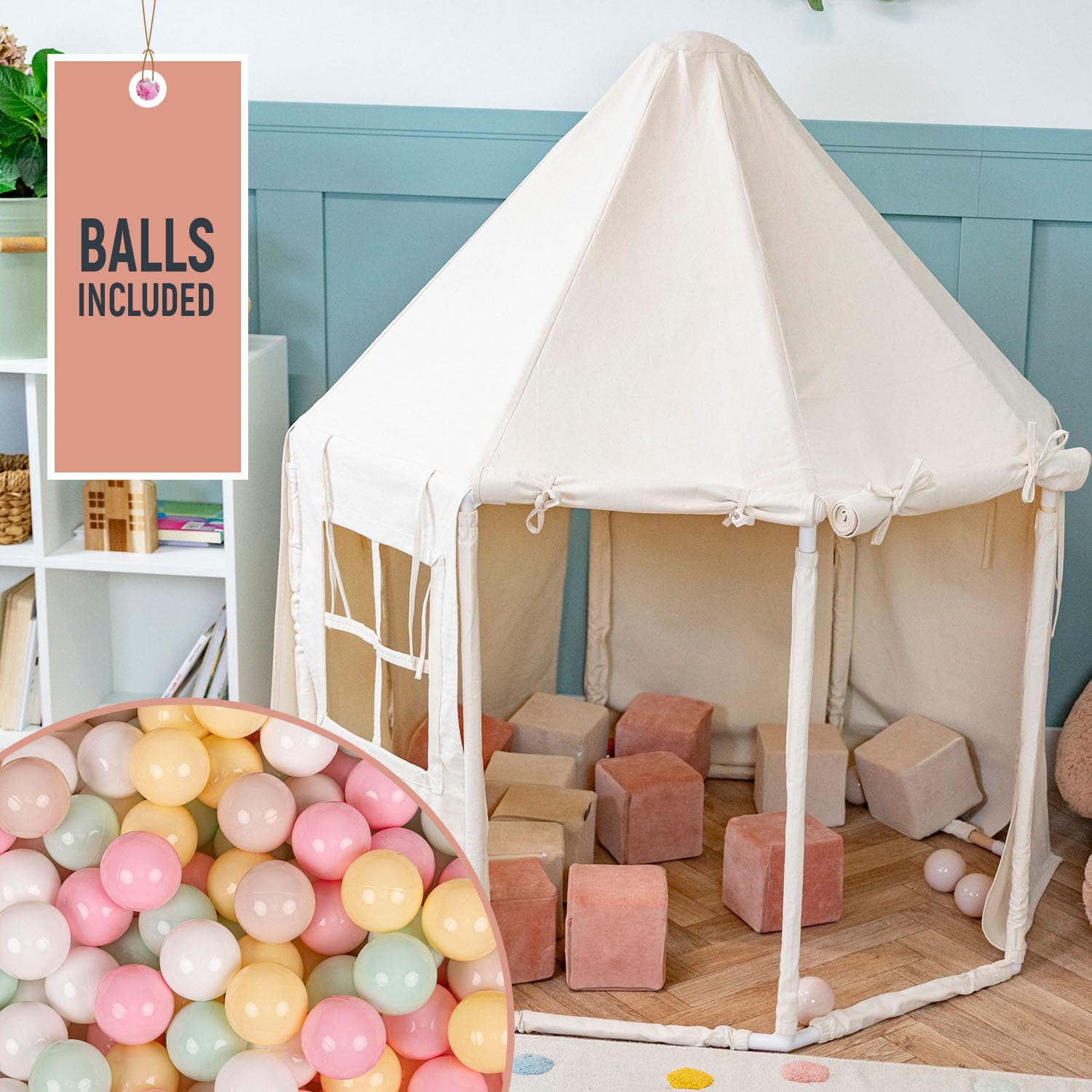 KiddyMoon Play Tent For Kids Pavilion With 100 Balls Playhouse Cotton Fabric Indoor Outdoor Use Foldable Design Easy Assembly And Storage Perfect For Play
