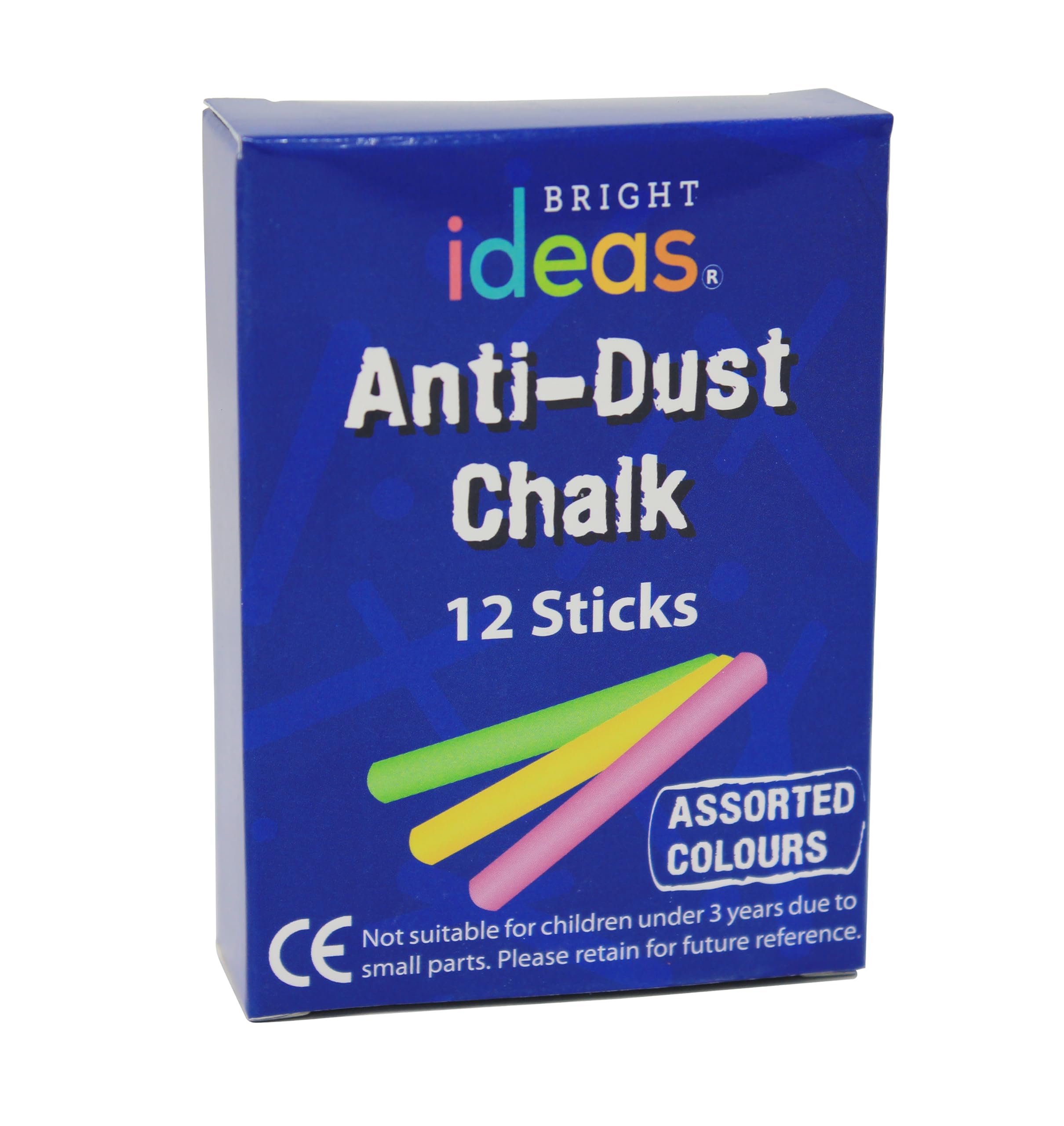 Bright Ideas PK12 8cm Assorted Colour Chalk Sticks, Bright and Bold Coloured Chalk Sticks for writing fun on Blackboards, Chalkboard Signs, Slate and School, BI8017.