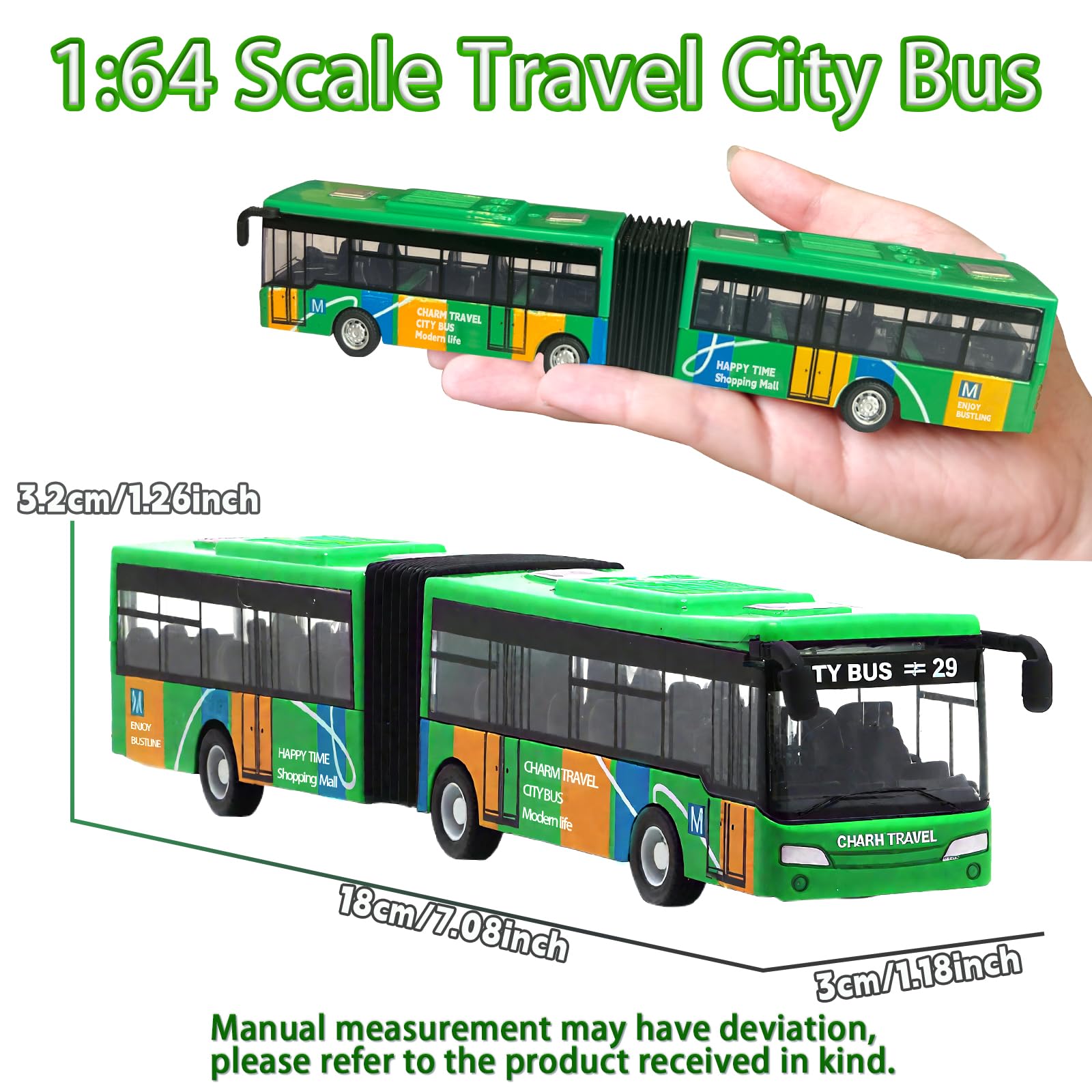 Juguete de autobús urbano para niños, escala 1:64, vehículos de metal fundido a presión, juguetes de modelo, regalo educativo, paquete de 3, autos de fricción para niños y niñas a partir de 3 2