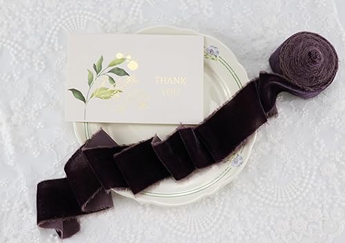 Miniatura 7 de MAYREEL Cinta de terciopelo color ciruela de 2 pulgadas, desgarrada a mano, borde deshilachado de seda púrpura oscuro para ramos de novia,