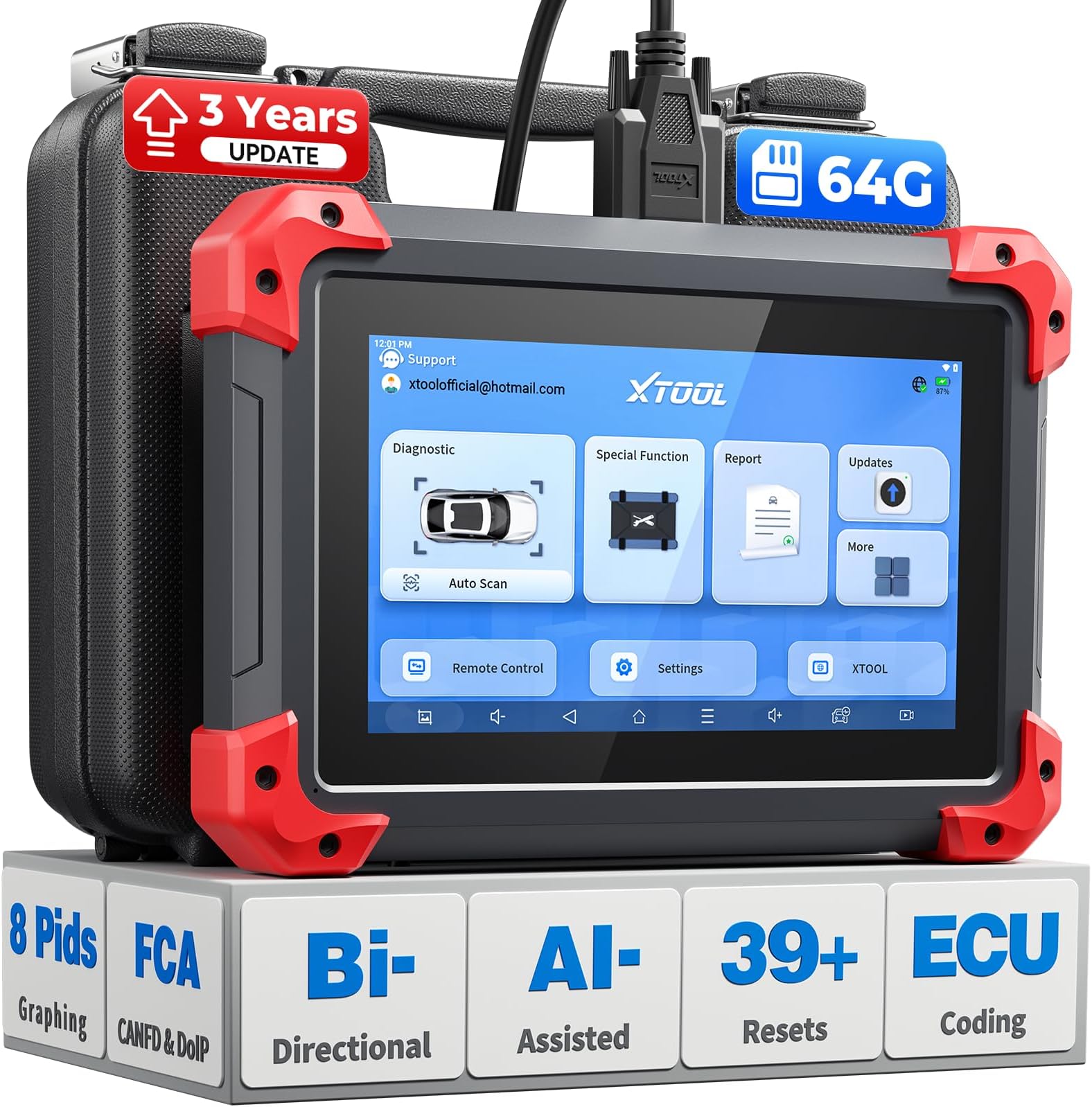 XTOOL D7 Bidirectional Scan Tool, AI-Assisted OBD2 Scanner Diagnostic Tool, 39+ Resets, ECU Coding, Full System Car Scanner with EPB, Injector Test, Throttle, Crank Sensor Relearn, FCA/CANFD/DoIP