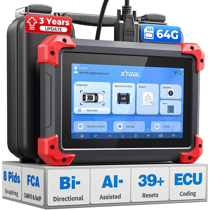 Scanner automotivo bidirecional XTOOL D7 OBD2 com 39+ funções de reset, codificação ECU e tela de 7 polegadas