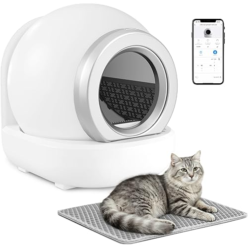 WARCAT Litter Box – Automatic Self-Cleaning Litter Box with App Control, Ideal for Multiple Cats, Includes 2 Rolls of Garbage Bags & Mat Set (White)