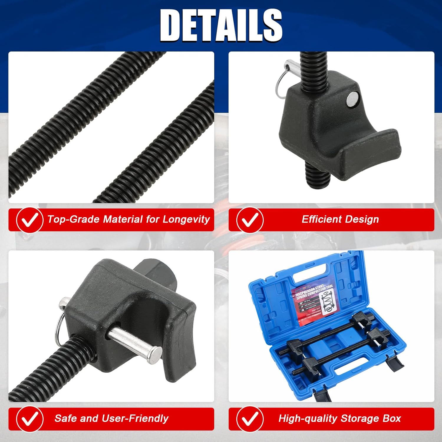 NYXOVA Macpherson Strut Spring Compressor, Coil Spring Compressor Strut Remover Installer Tool, 21mm Socket 1/2" Drive Safe Universal Set for Struct Spacer Assembly/Shock Installation (Blue)