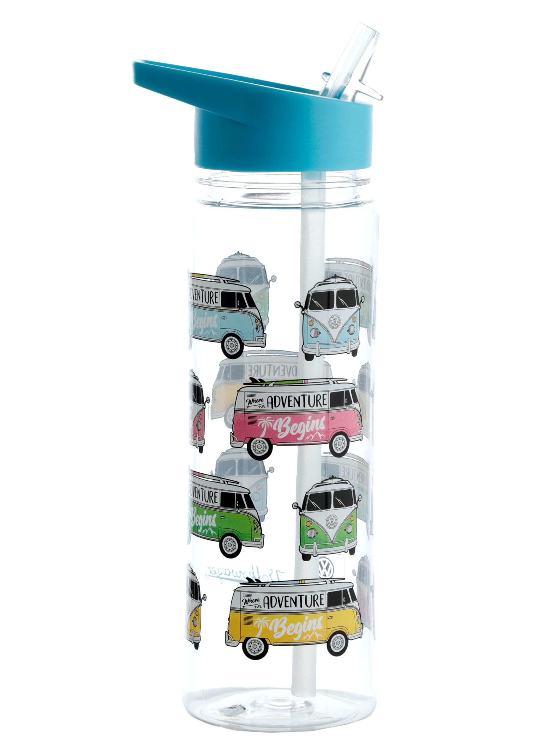 Puckator Girls Multicolored Vw - Kids Drinks Bottle With Flip Straw - Reusable Water Bottle For And Boys With A Carry Handle - Bpa Free - For School Nursery - Cute Bus Design - Pp 550Ml